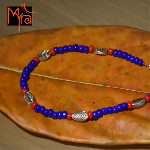 Navy Blue & Red Beaded Charm Anklet