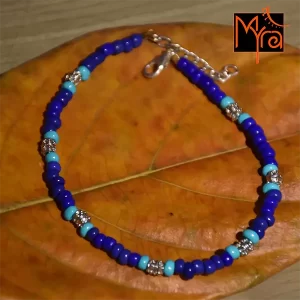 Navy Blue & Turquoise Beaded Charm Anklet