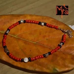 Red & Black Beaded Charm Anklet