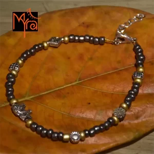 Greyish Silver & Golden Beaded Charm Anklet