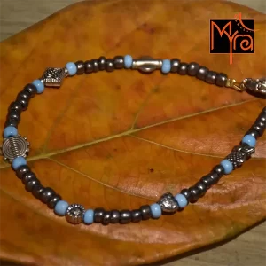 Greyish Silver & Sky Blue Beaded Charm Anklet