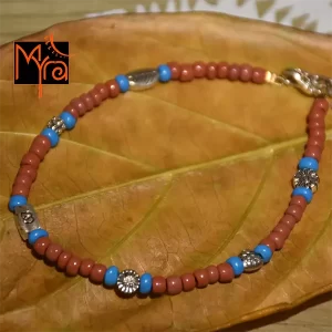 Brown & Blue Beaded Charm Anklet