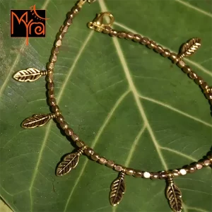 Long Feather Charm Golden Anklet