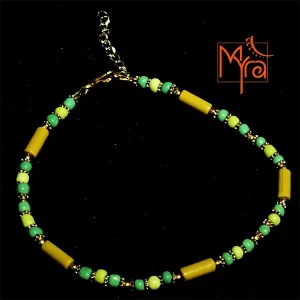 Pipe and Round Beaded Anklet : Shades of Green