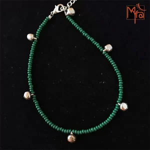 Bottle Green & Silver Bell Anklet