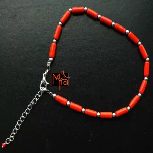Tomato Red Pipe Beaded Anklet