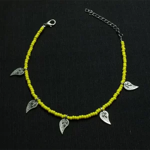 Lime Yellow Beaded Leaf Charm Anklet