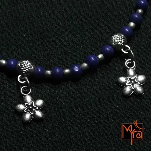 Flower Charm Indigo Beaded Anklet