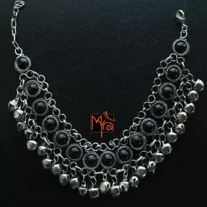 Black Stone Anklet with Ghungroos