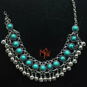 Turquoise Stone Anklet with Ghungroos