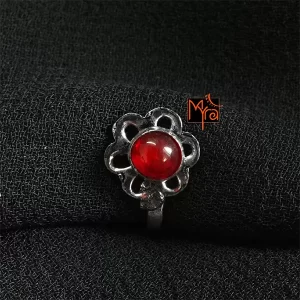 Flower Shape Maroon Stone Clip on Nosepin