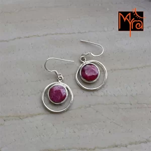 Round Dyed Ruby Stone Earring
