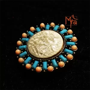 Peach & Blue Fibre Studded Cocktail Ring