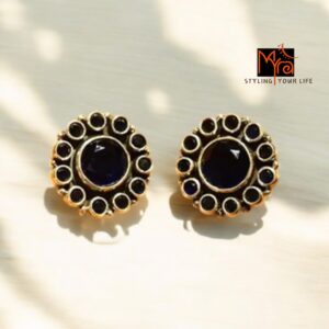 Round Flower Shaped Black Onyx Ear Tops
