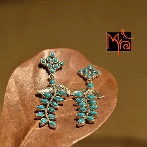 Turquoise Studded Leaf Pattern Earrings