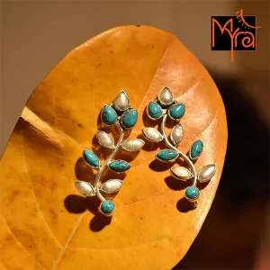 Turquoise & Pearl Flower Petal Earrings