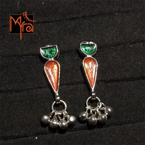 Green & Red Enameled Earring
