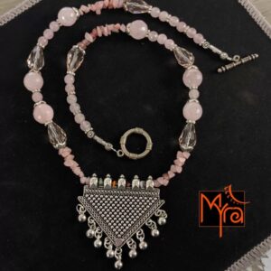 Rose Quartz copy Stone Necklace with Triangle Pendant