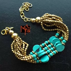 Bunch of Brass Beads & Turquoise Stones Bracelet