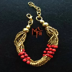 Bunch of Brass and Stone Bracelet : Red