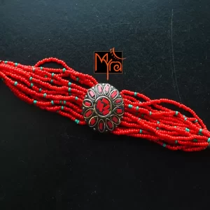 Tibetan Stonework Beaded Bracelet : Red (Round)