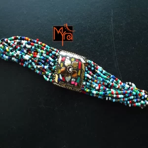 Tibetan Stonework Beaded Bracelet : Multicolor (Square)