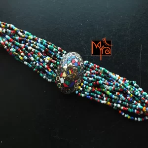 Tibetan Stonework Beaded Bracelet : Multicolor (Oval)