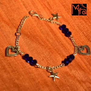 Navy Blue Crystal Bracelet with Star & Heart Charms