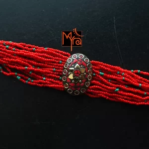 Tibetan Stonework Beaded Bracelet : Red (Oval)