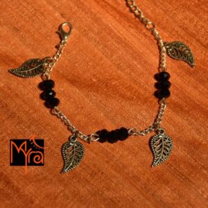 Black Crystal Bracelet with Leaf Charms