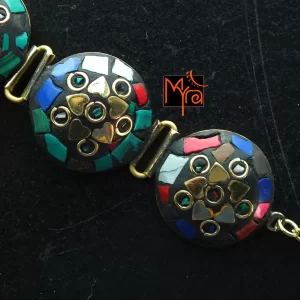 Tibetan Stone Studded Round Bracelet : Multi