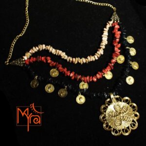 Shades of Pink Uncut Stone Necklace with Dokra Locket : Flower