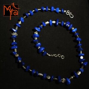 Onyx Stone and Metal Charms Necklace : Royal Blue