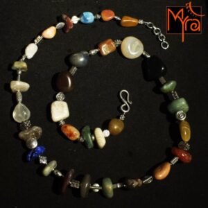 Onyx Stone and Metal Charms Necklace : Multicolor