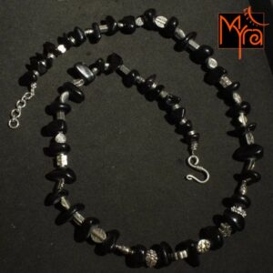 Onyx Stone and Metal Charms Necklace : Black