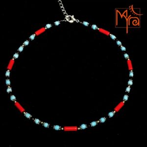 Minimalist Bead and Metal Pieces Necklace : Light Blue, Red