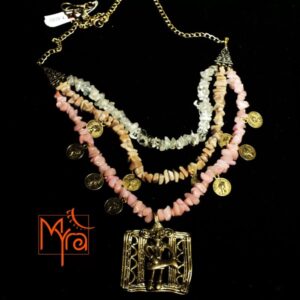 Shades of Pink Uncut Stone Necklace with Dokra Locket : Musician