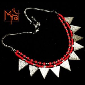 Triangle Charm Two Layer Necklace : Red