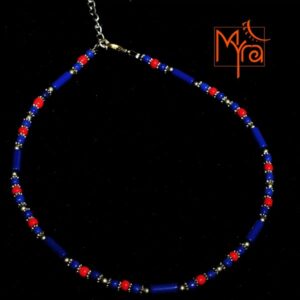 Minimalist Bead and Metal Pieces Necklace : Navy Blue, Red