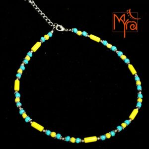 Minimalist Bead and Metal Pieces Necklace : Yellow, Turquoise