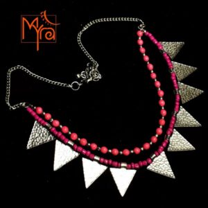 Triangle Charm Two Layer Necklace : Pink