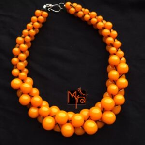 Bunch of Beads & Woven Necklace : Orangeish Yellow