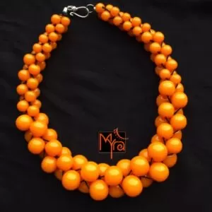 Bunch of Beads & Woven Necklace : Bottle Green