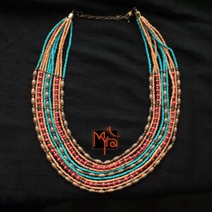 Peach, Blue & Pastel Shades Beaded Necklace