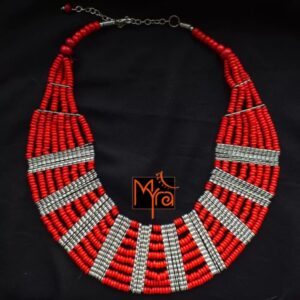 Eight Layer Wooden Beaded Statement Necklace : Red