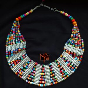 Eight Layer Wooden Beaded Statement Necklace : Multicolor
