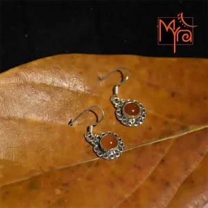 Flower Shaped Pure Silver Earrings : Carnelian