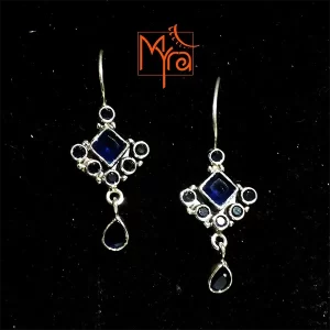 Rhombus Shaped Earrings with Teardrop Danglers : Iolite