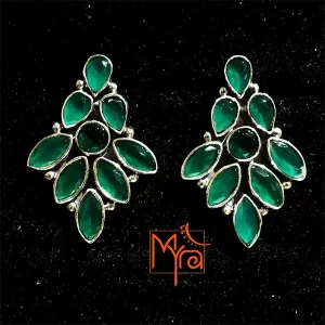 Green Onyx Studded Diamond Shaped Ear Tops