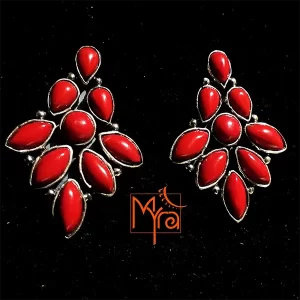 Coral Stone Studded Diamond Shaped Ear Tops